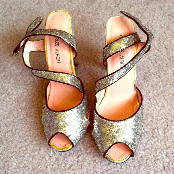 Silver glitter heels