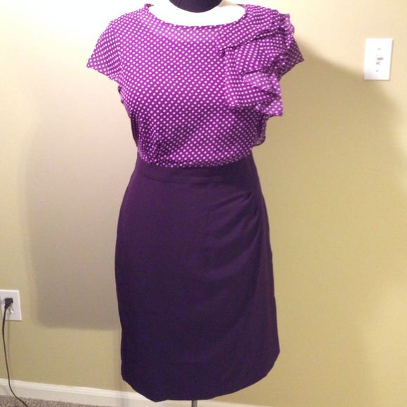 Purple high waist pencil dress, ruffle, cap sleeve