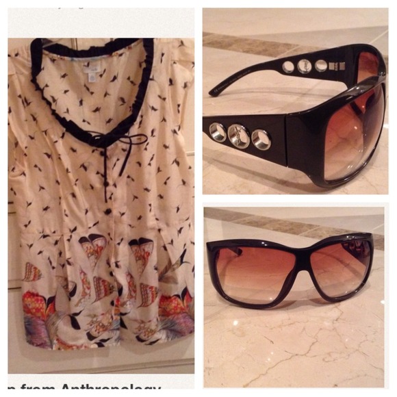 YSL sunglasses with case and Anthropology top.