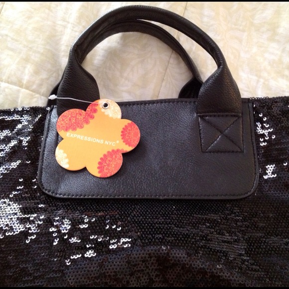 Expressions NYC Black Sequin Large Handbag