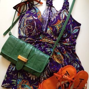 Purple Paisley Dress & Orange Heels