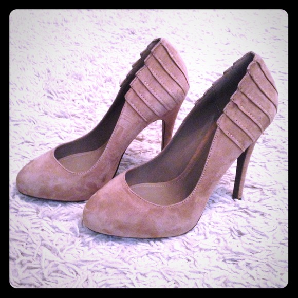 Aldo tan suede platform pump