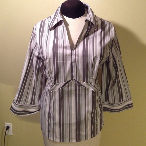 Gray, pink & white stripe dress shirt Empire waist