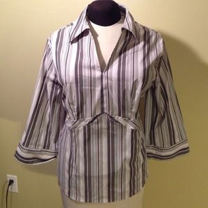 Gray, pink & white stripe dress shirt Empire waist