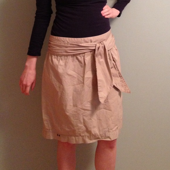 Khaki flare skirt with built in sash tie