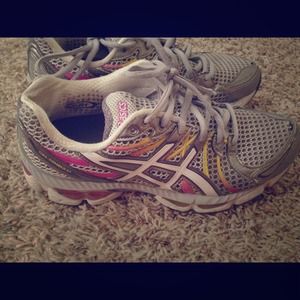 Asics! Gray, pink, and yellow!