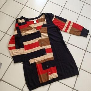 DVF navy, red, tan and brown long cardigan