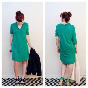 Green knit shirt dress