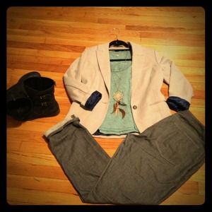 H&M Gray Blazer & LOFT Blue Cardigan Bundle