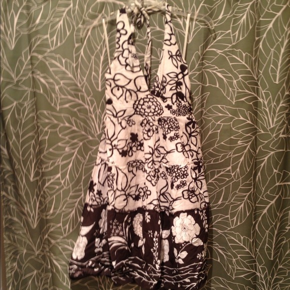Brown and cream floral halter dress