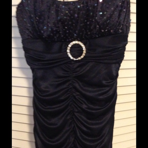 Navy Blue Strappy Short Dress w/ Circle Accent - Picture 1 of 3