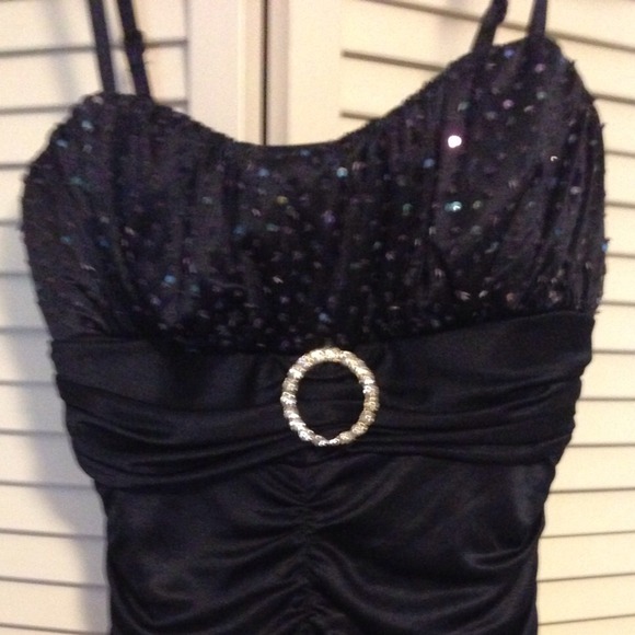 Navy Blue Strappy Short Dress w/ Circle Accent - Picture 2 of 3