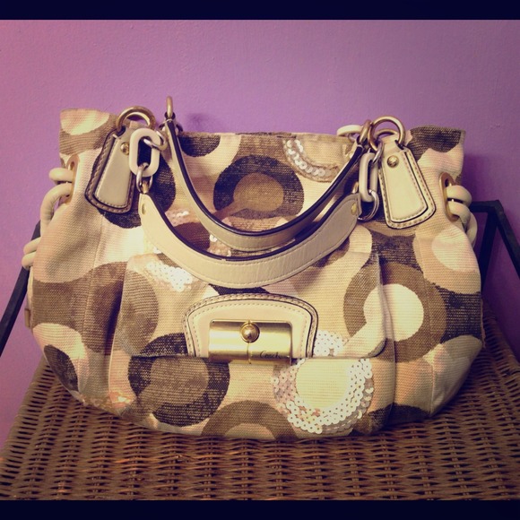 Authentic East West OP Art Coach sequin tote