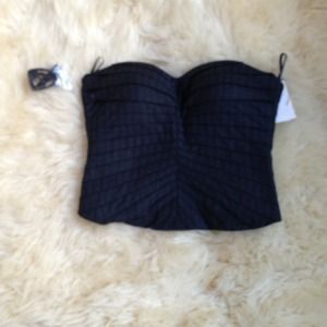Bebe Grey and black pinstripe bustier top