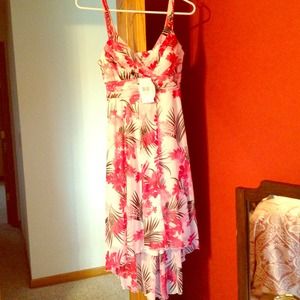 White, pink and brown floral dress