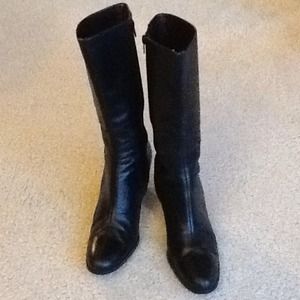 Dressy black leather mid-calf boots