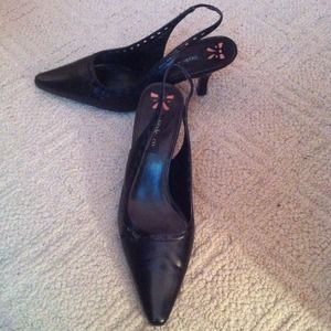 Size 7.5 short black stiletto heels.