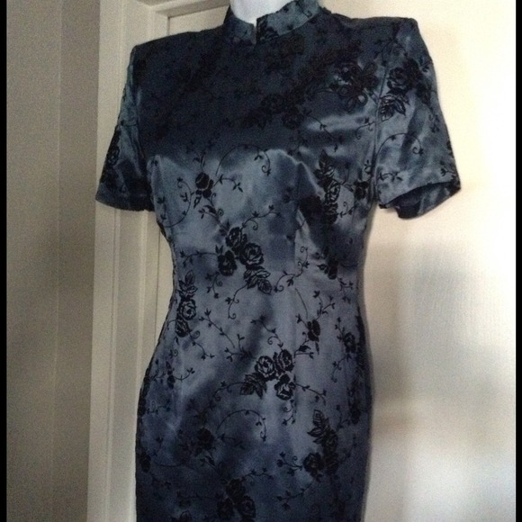 Asian style dress dark emerald green