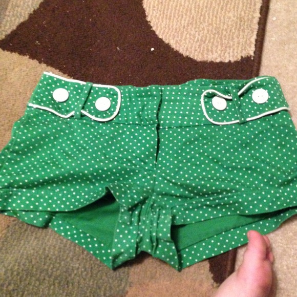 Polka dotted green and white shorts
