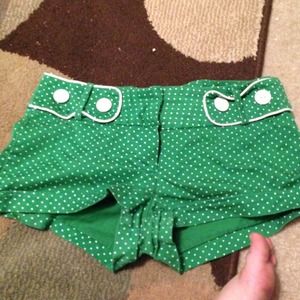 Polka dotted green and white shorts
