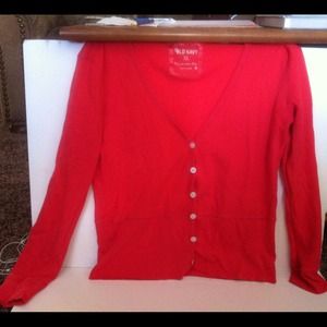 Coral-red button up cardigan