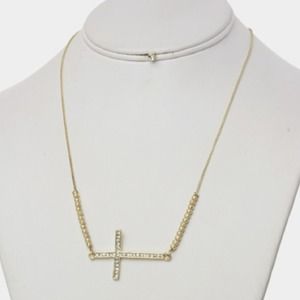 Sideways Gold Cross Necklace