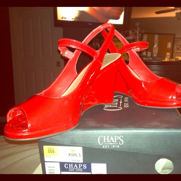 Red peep toe wedges