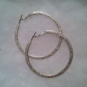 Brand new, hammered silver hoops