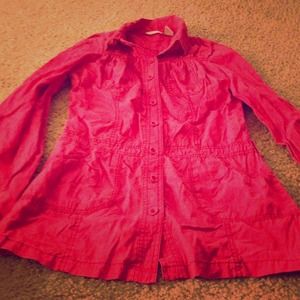 Bright pink button down blouse