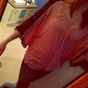 Pink top with black lace