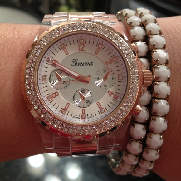 Clear with rose gold watch