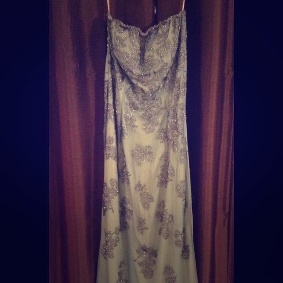 Yellow/Blue beaded evening gown