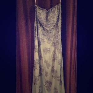 Yellow/Blue beaded evening gown