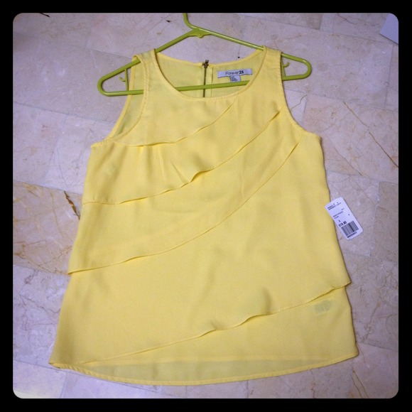 Yellow sheer chiffon layer tank, size small