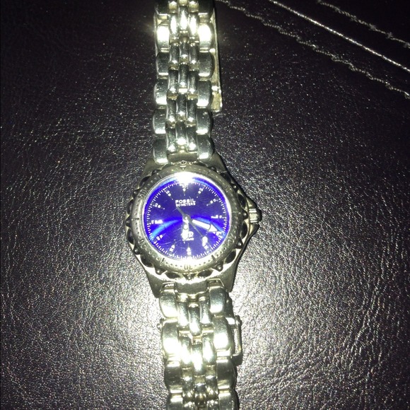 Fossil watch with blue face