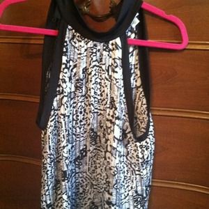 White with black print top