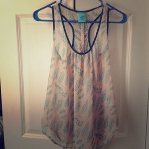 H.I.P pink chiffon feather racer back top