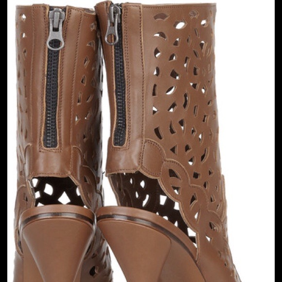 New Marni Lasercut Brown Leather Booties Size 38 - Picture 2 of 3