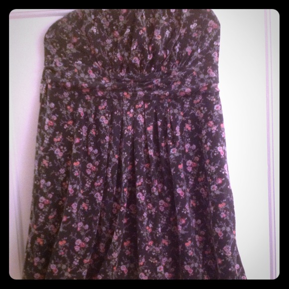 * SOLD * Black & Floral Distressed Tube Dress
