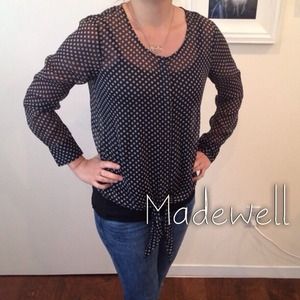 Madewell sheer black polka dot blouse