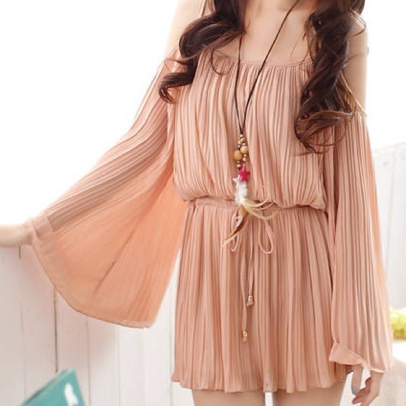 Dresses & Skirts - Pink Open Shoulder Loose Sleeve Dress