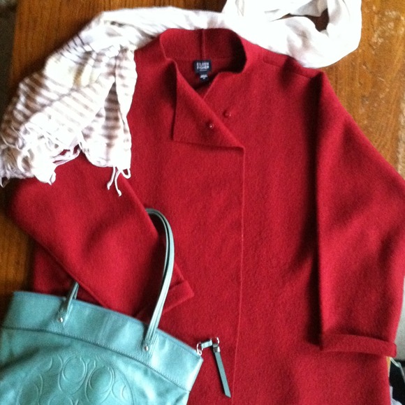 Asymetrical 100% wool Eileen Fisher, brick red.