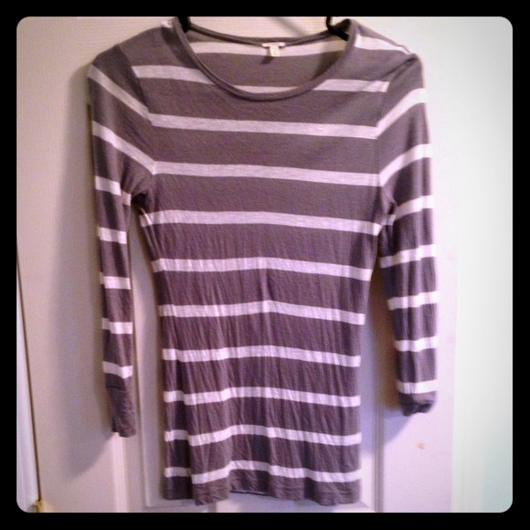 SOLD. J Crew Grey & White Stripe top