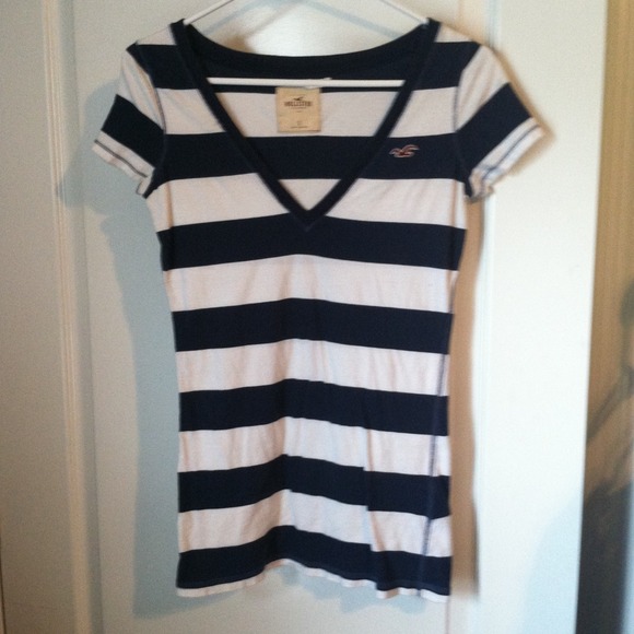 Hollister Navy Striped V-Neck