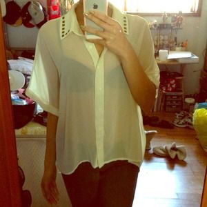 White chiffon button up shirt