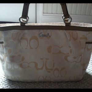 Authentic Coach White and Tan Purse