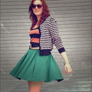 Emerald green swing skirt from Anthropologie