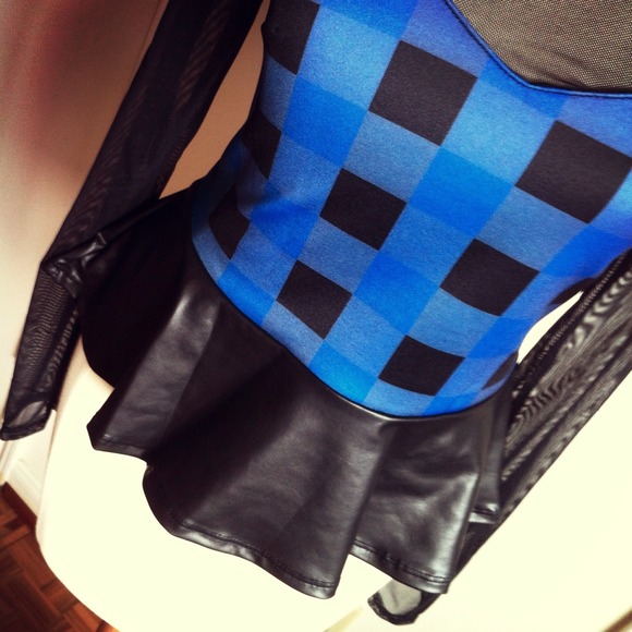 SOLD ON SALE Peplum Top + Mesh & Faux Leather - Picture 3 of 4