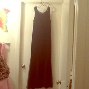 Long black velvet dress. Beautiful!