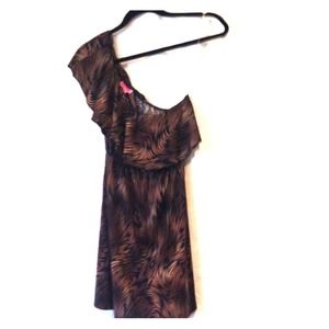 One shoulder black and brown dress